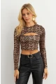 Kadın Camel-Siyah Pencereli Leopar Bluz XL10058