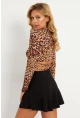 Kadın Camel-Siyah Sırtı Detaylı Leopar Desenli Bluz GÇ179