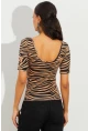 Kadın Camel-Siyah Zebra Desenli Bluz LPP1224