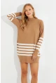 Kadın Camel Triko Çizgili Tunik YV202
