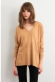 Kadın Camel V Yaka Triko Kazak YİL549