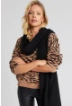 Kadın Camel Zebra Desenli Triko Kazak YZ521