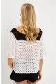 Kadın Ekru Ajurlu Triko Bluz YV230