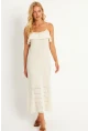 Kadın Ekru Ajurlu Triko Midi Elbise HC1569