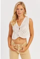 Kadın Ekru Ajurlu Triko Yelek YZ627