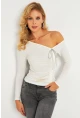 Kadın Ekru Aksesuarlı Büzgülü Bluz GÇ189