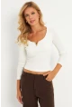 Kadın Ekru Aksesuarlı Kaşkorse Bluz RLO17