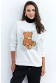 Kadın Ekru Ayıcık Baskılı Sweatshirt ZM288