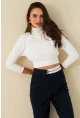 Kadın Ekru Balıkçı Crop Sweatshirt DY1469