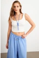 Kadın Ekru Basic Crop Atlet TOP06