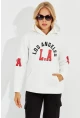 Kadın Ekru Baskılı Kapüşonlu Sweatshirt DA146