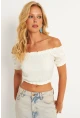 Kadın Ekru Bürümcük Crop Bluz KAZ10