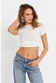 Kadın Ekru Büzgülü Crop Bluz ANT103