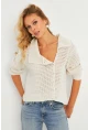 Kadın Ekru Geniş Yakalı Triko Hırka MİW4571