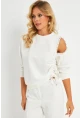 Kadın Ekru İnci Detaylı Büzgülü Sweatshirt RLO04