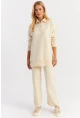 Kadın Ekru İnci Düğmeli Triko Alt Üst Takım NUV33