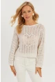 Kadın Ekru Kalpli Ajurlu Triko Bluz MİW3761