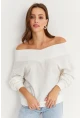 Kadın Ekru Kısa Sweatshirt TF16