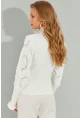 Kadın Ekru Kolları Ajurlu Triko Bluz SMT218