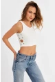 Kadın Ekru Küş Gözlü Crop Bluz ANT101