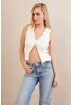 Kadın Ekru Polo Yaka Yumoş Yelek ZH050