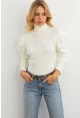 Kadın Ekru Prenses Kol Balıkçı Yaka Triko Bluz SF2555