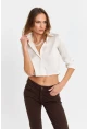 Kadın Ekru Saten Crop Gömlek ELT8052