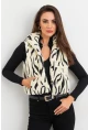 Kadın Ekru-Siyah Peluş Desenli Kısa Yelek ELT1118