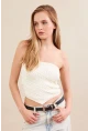 Kadın Ekru Straplez Triko Crop Bluz ZH049