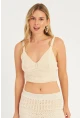 Kadın Ekru Triko Crop Bluz KZ2507