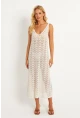 Kadın Ekru Triko Midi Plaj Elbisesi HC1482