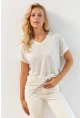 Kadın Ekru V Yaka Bluz RX439