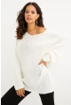 Kadın Ekru V Yaka Salaş Oversize Triko Tunik SMT158