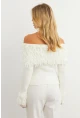 Kadın Ekru Yakası Sakallı Madonna Bluz KZ542