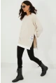 Kadın Ekru Yanları Fermuarlı Oversize Sweatshirt BK231095
