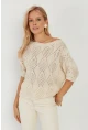Kadın Ekru Yarasa Kol Ajurlu Triko Bluz YZ621
