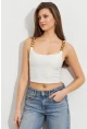 Kadın Ekru Zincir Askılı Astarlı Crop Bluz LİT109