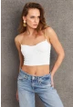 Kadın Ekru Zincir Askılı Crop Bluz LİT100