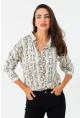 Kadın Ekru Zincir Desenli Saten Gömlek SHR9