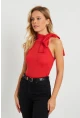 Kadın Fiyonklu Crop Bluz Kırmızı EY2726
