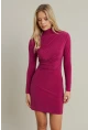 Kadın Fuşya Büzgülü Dik Yaka Mini Elbise ELT3138-90