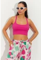 Kadın Fuşya Sırtı Halkalı Kaşkorse Crop Bluz B2552