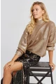 Kadın Gold Rengi Varakli Triko Bluz SF2530