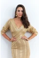 Kadın Gold Varaklı Saç Örgülü Midi Elbise RM05