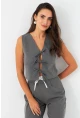 Kadın Gri Bağlama Detaylı Astarlı Yelek ELA6645