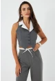 Kadın Gri-Beyaz Yaka Detaylı Astarlı Yelek ELA6823