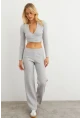 Kadın Gri Crop Üstlü İkili Pantolon Takım XL10052
