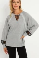 Kadın Gri Dantel Detaylı Sweatshirt EY2906