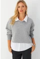 Kadın Gri Gömlek Detaylı Sweatshirt MAYD21