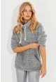 Kadın Gri Kanguru Cep Peluş Sweatshirt Q978